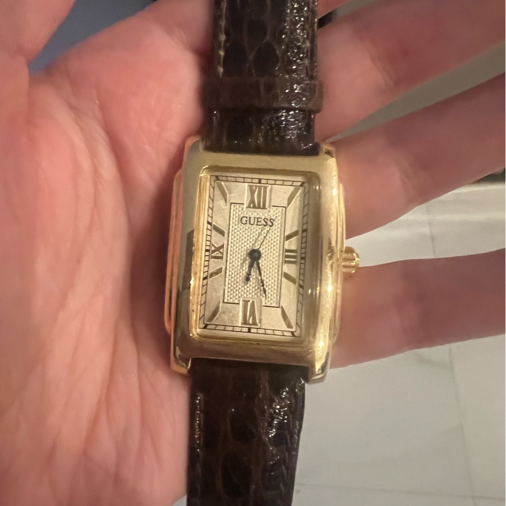 Guess gold with brown strap watch